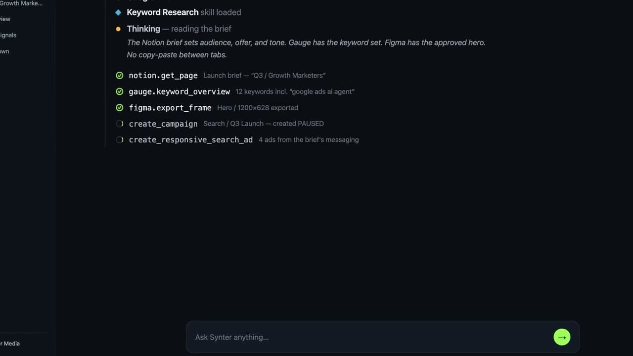 Synter speaks MCP — Notion, Gauge, Figma in; Claude MCP server out