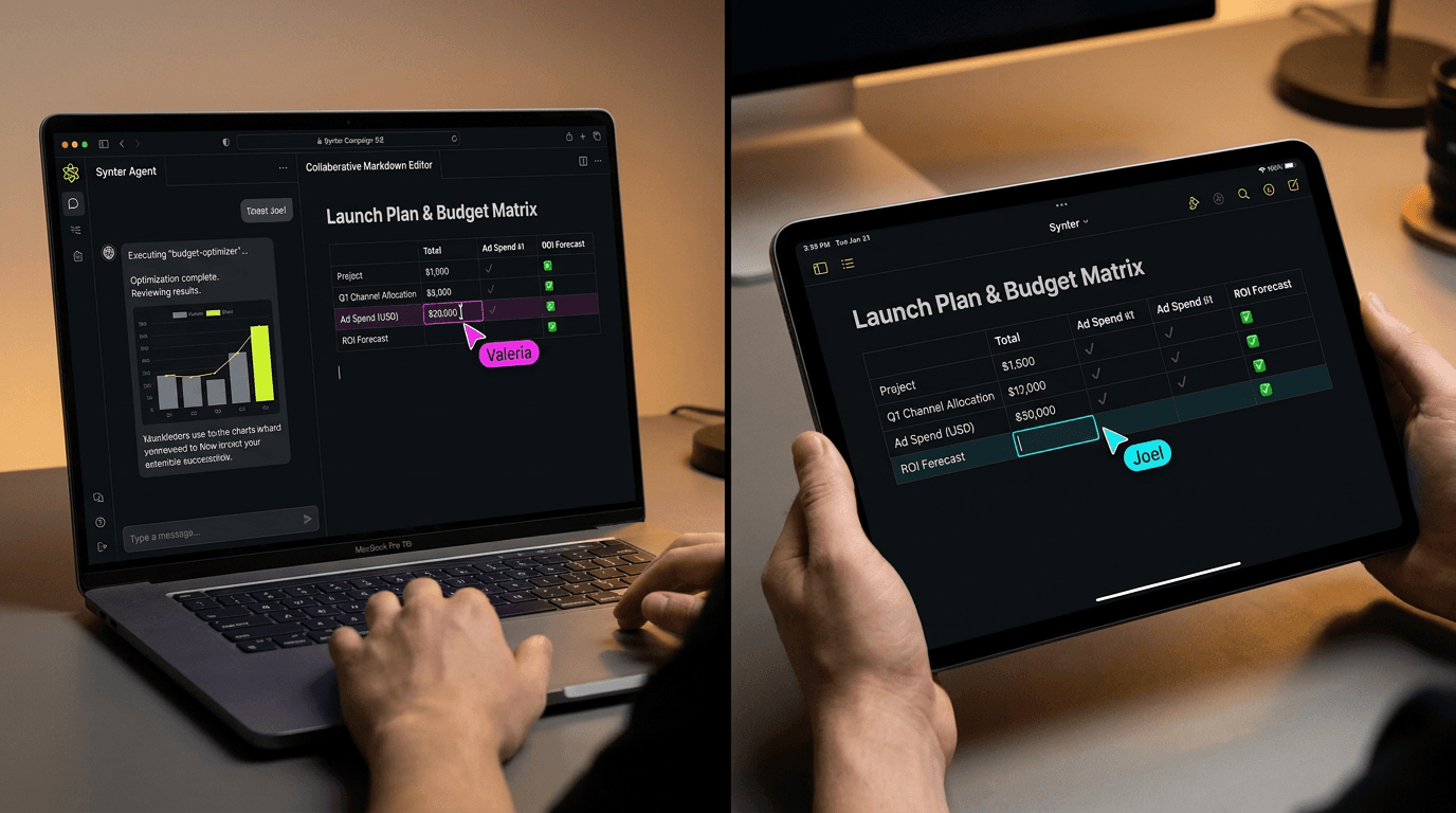 Real-time collaborative campaign IDE split-screen synchronization
